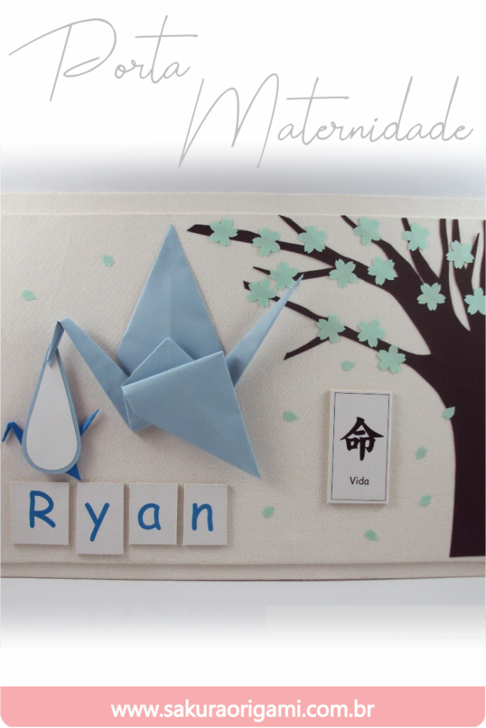 lembrancinhas de nascimento e porta maternidade - ima de tsuru no saquinho sakura origami atelie