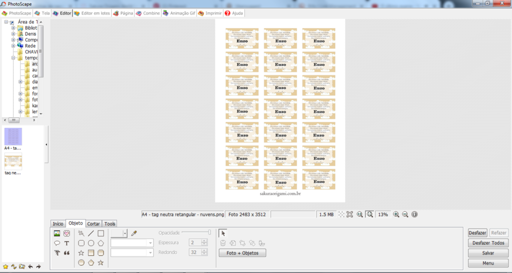Como colocar o Nome nos arquivos gratuitos usando PhotoScape - Sakura Origami Ateliê 