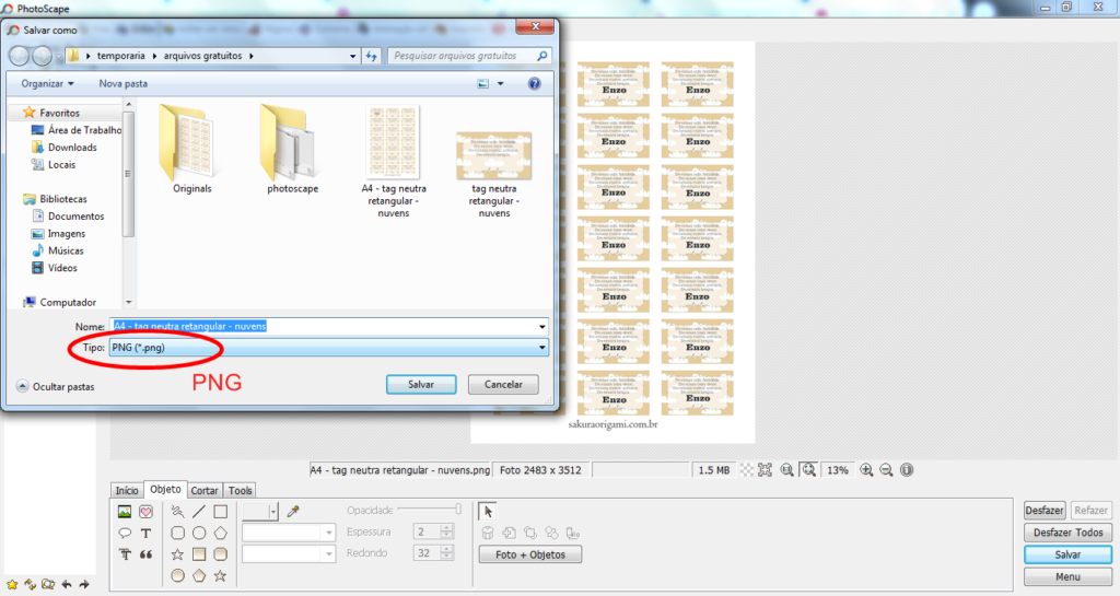 Como colocar o Nome nos arquivos gratuitos usando PhotoScape - Sakura Origami Ateliê 