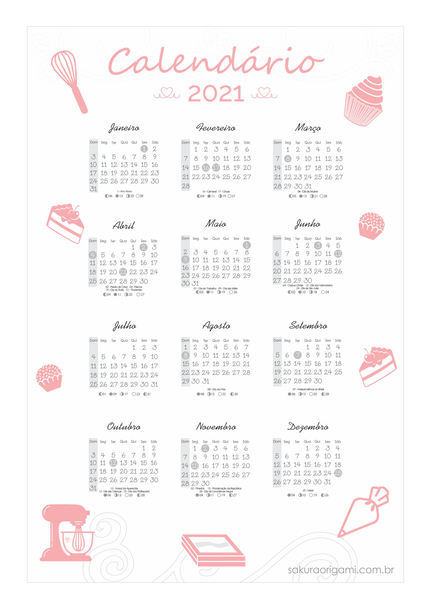 Calendário 2021 confeitaria rosa claro – para baixar e imprimir