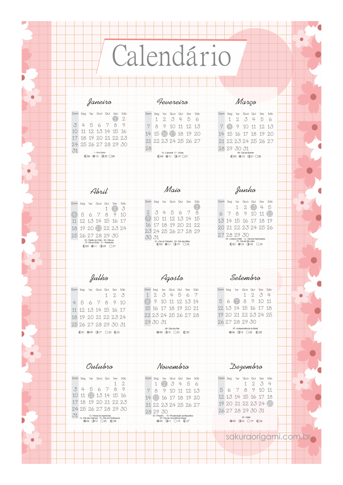 Calendário 2021 oriental 01 - baixar e imprimir - sakura origami atelie