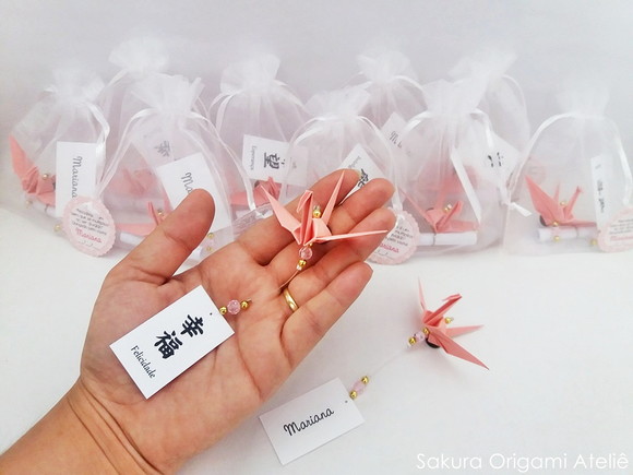 Lembrancinhas de nascimento - ímã de tsuru com plaquinha - Sakura Origami Ateliê