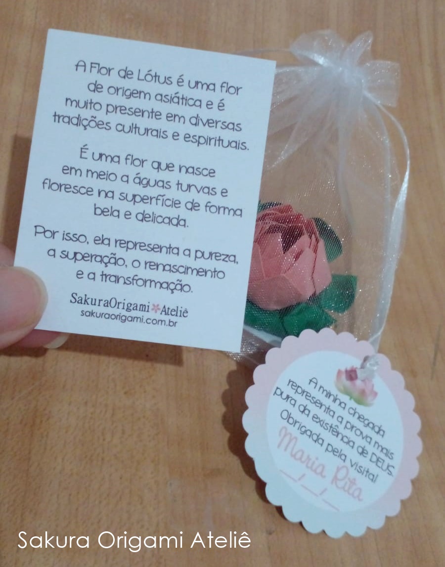 Lembrancinha com Flor de Lótus de Origami - nascimento maternidade - Sakura Origami Ateliê